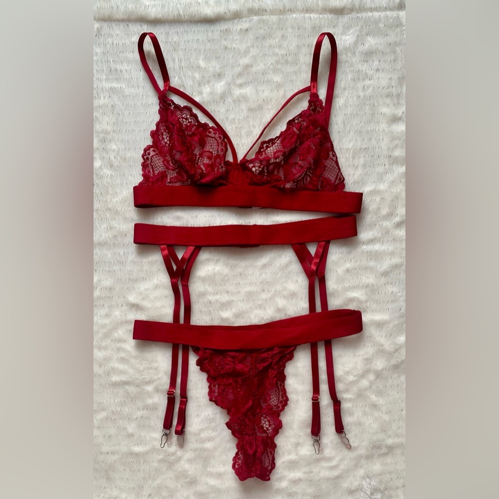 Bra, Thong, and Garter Set